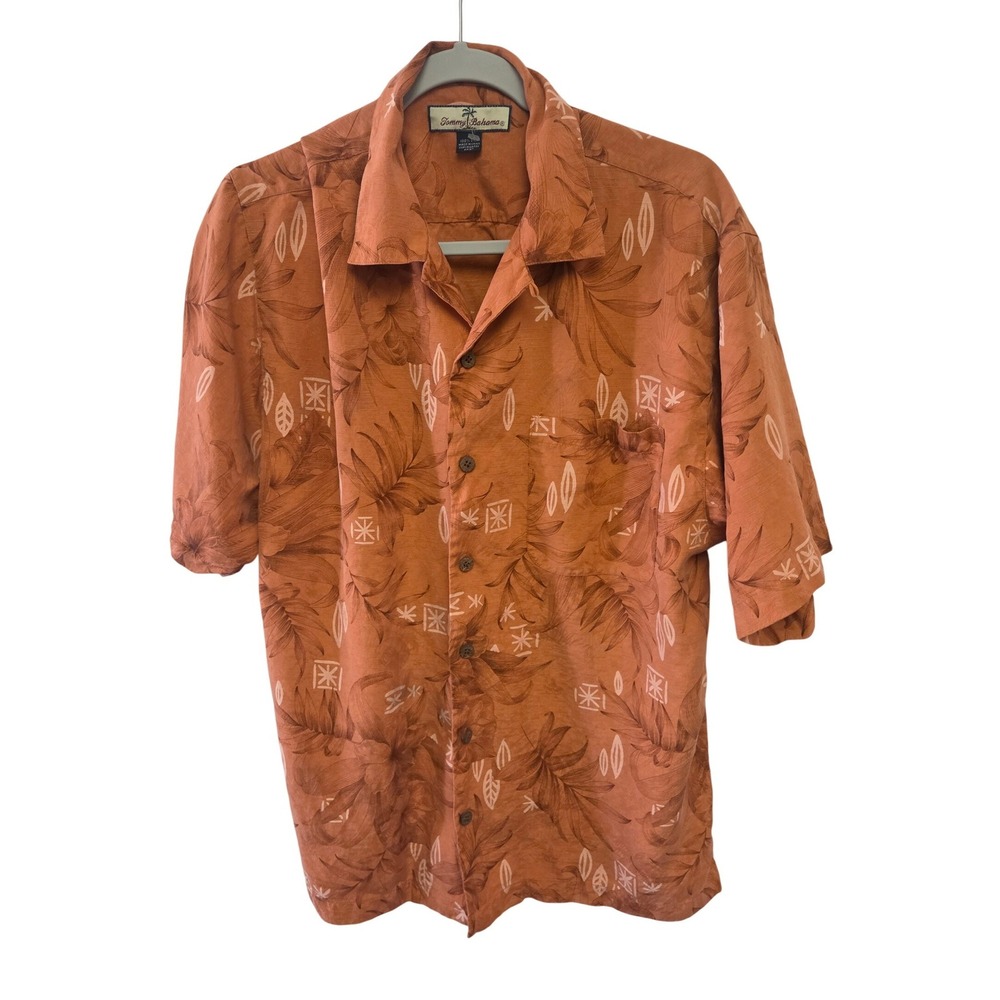 Tommy Bahama Mens Orange Floral Print Short‎ Sleeve Button Up Shirt